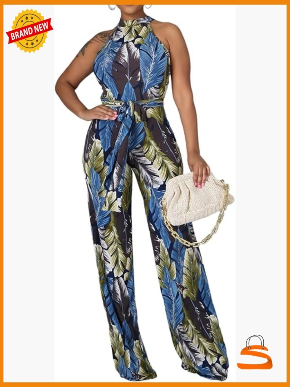 Women Sleeveless Floral Jumpsuit with Zipper Long Straight Pants Cocktail Party